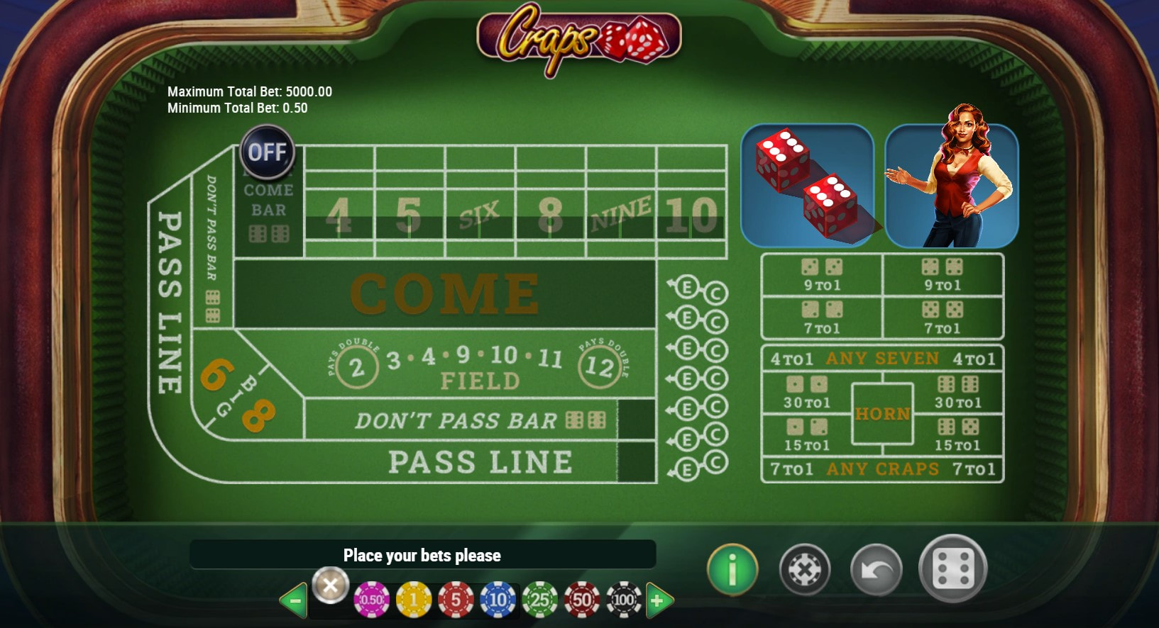 A craps asztal elrendezése