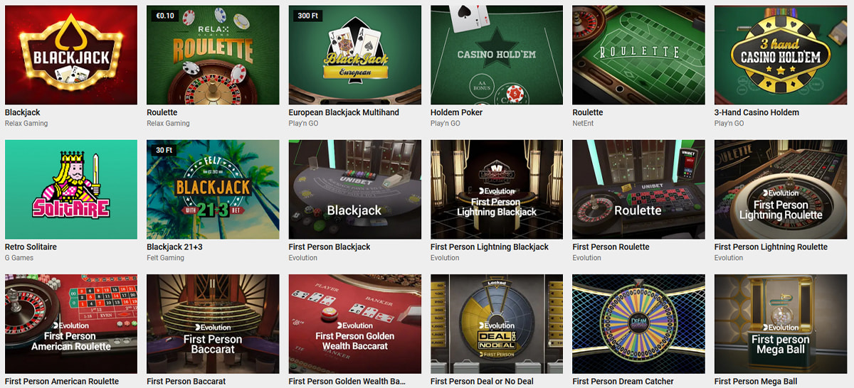 Az Unibet Rulett, Blackjack & Más Asztali Játékai